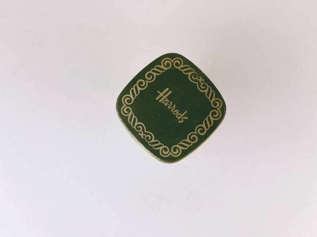 Product image for 'vintage harrods tea tin green white pattern' (view b45381)