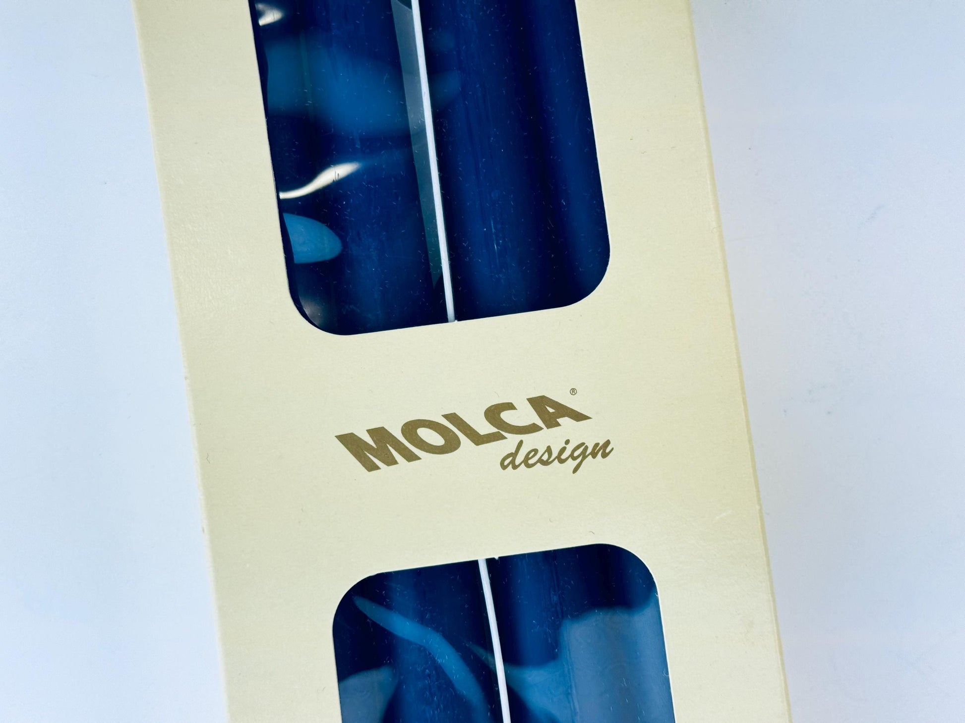 Product image for 'vintage molca design 12 hand dipped tapered blue candles set of four 4 made in the netherlands new old stock nos' (view d248a7)