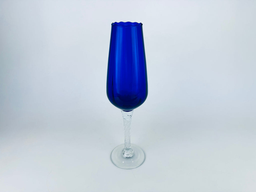 Product image for 'vintage cobalt blue twisted clear stem glass vase made in japan' (view 171e1f)
