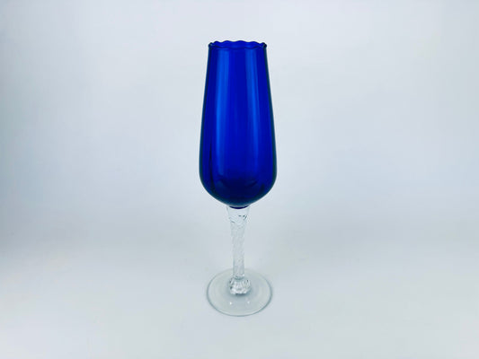 Product image for 'vintage cobalt blue twisted clear stem glass vase made in japan' (view 171e1f)