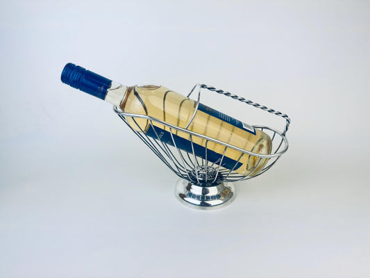 Product image for 'vintage ornate silverplated wine bottle basket caddy grape leaf motif made in italy' (view 356479)