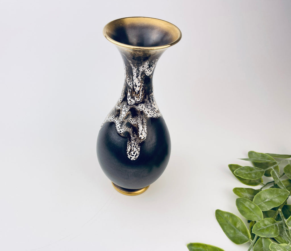 Product image for 'vintage lava brown gold drip glaze bud vase made in germany' (view 9286d1)