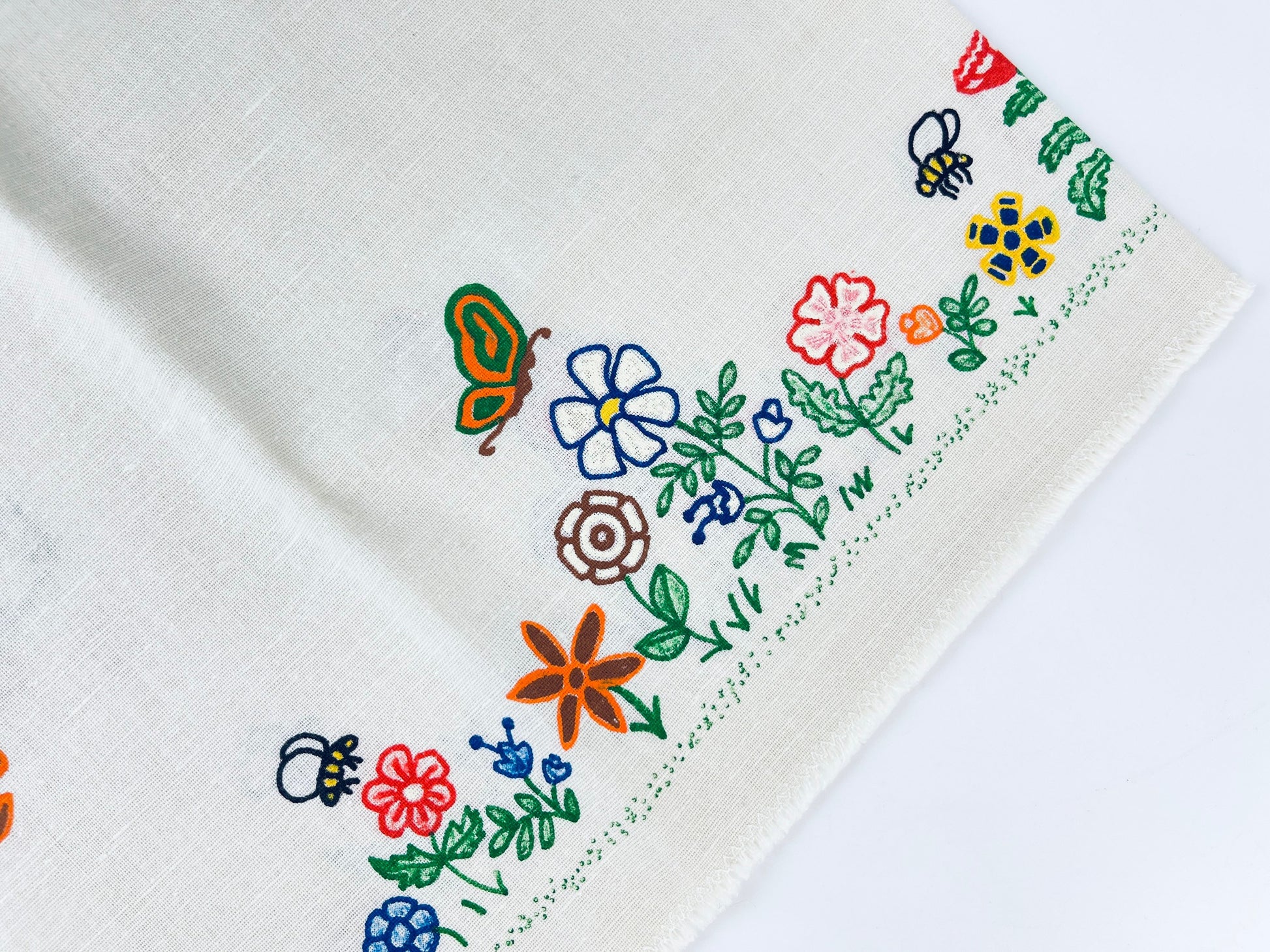 Product image for 'vintage hand painted beige floral animal print linen table runner centrepiece fringe edge' (view f5407e)