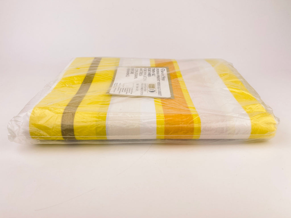 Product image for 'vintage sears perma prest 1970s yellow striped twin flat sheet 50 50 cotton polyester blend new old stock nos' (view 6981ab)