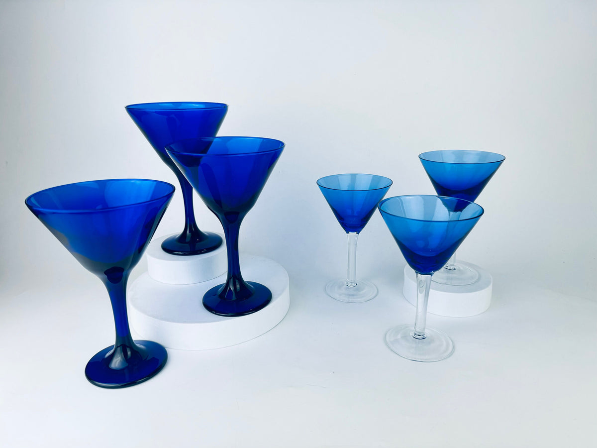 Product image for 'vintage blue martini glasses set of three 3 sets sold separately' (view cbd1bb)