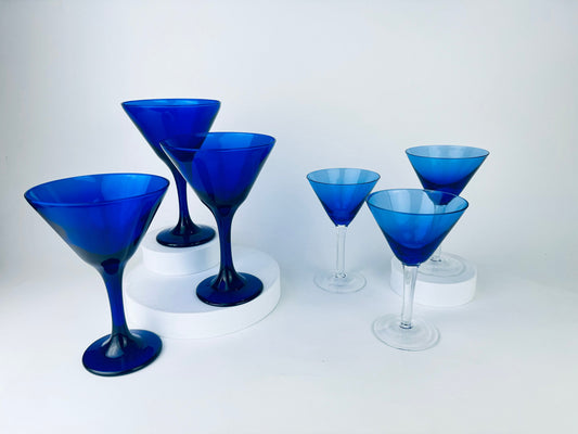 Product image for 'vintage blue martini glasses set of three 3 sets sold separately' (view cbd1bb)