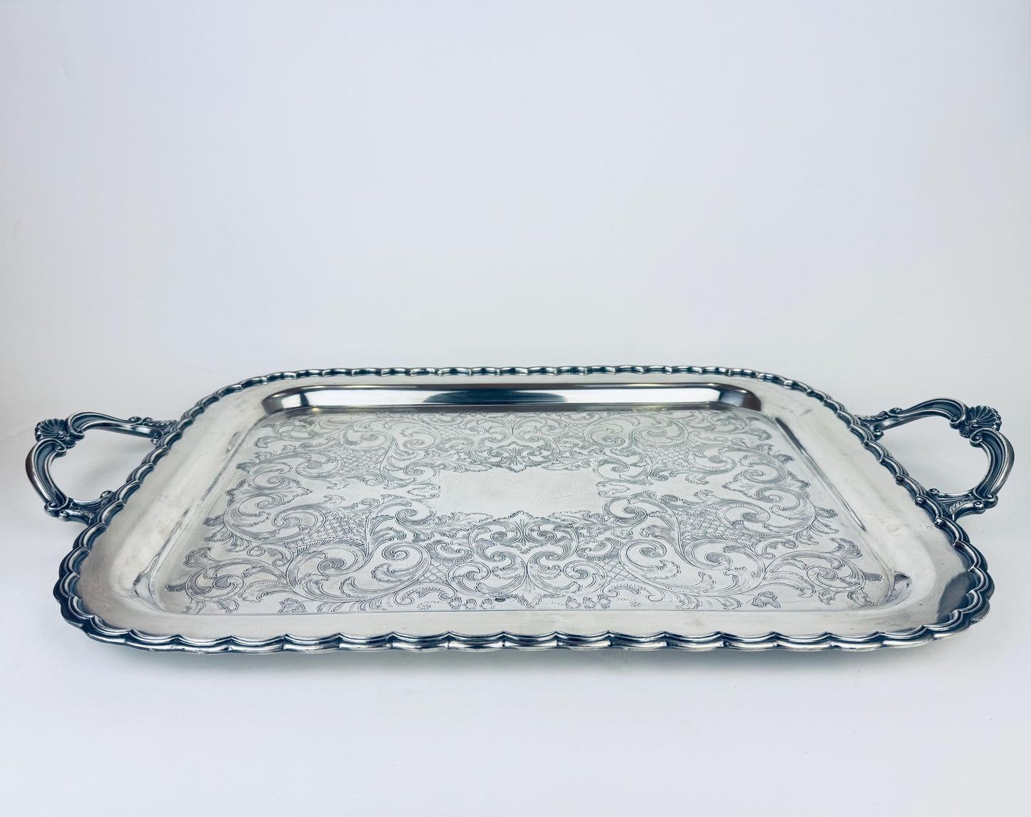 Product image for 'vintage antique ornate scroll silver handled tray primerose plate' (view 4aa3c2)