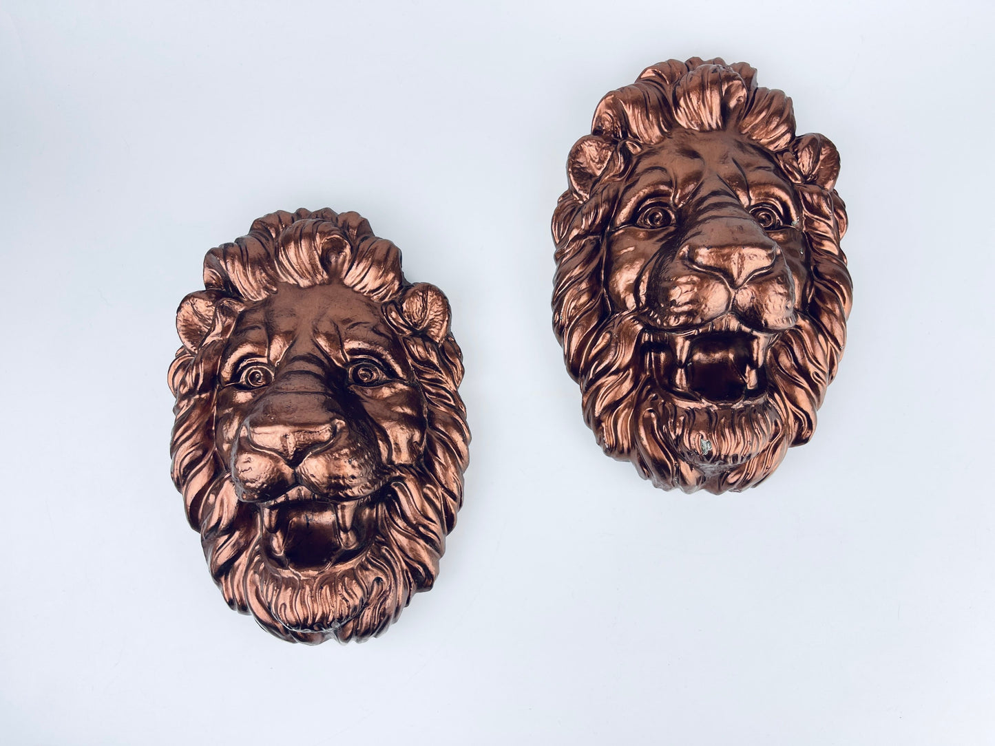 Product image for 'vintage solid concrete rose gold copper painted lion head bust art set of two 2' (view 7a5e67)
