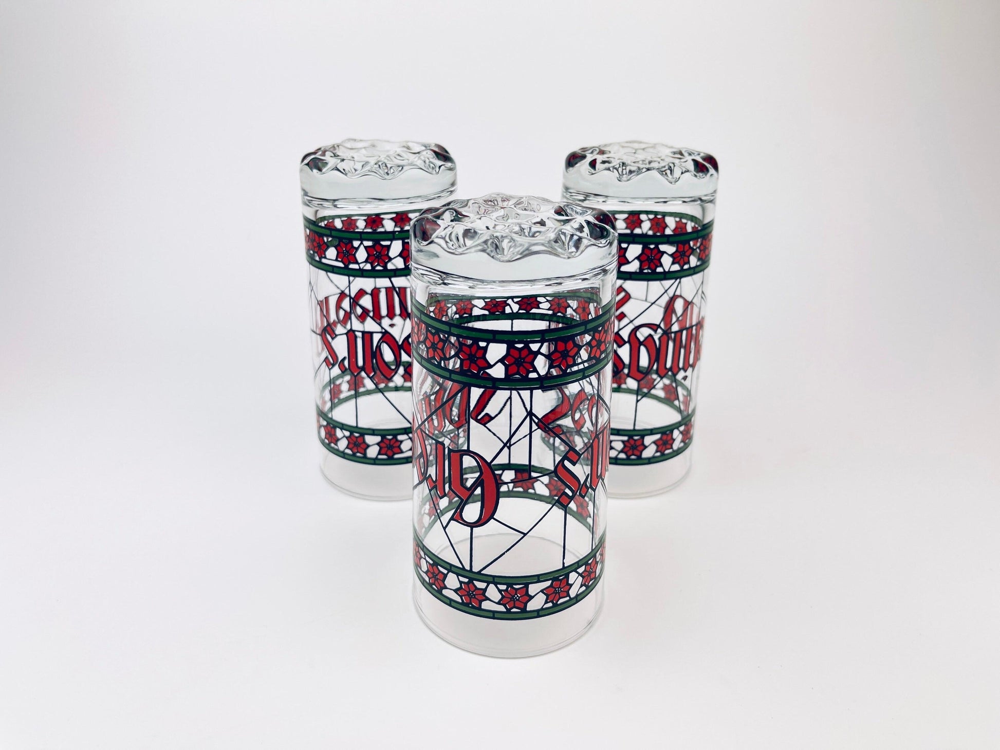 Product image for 'vintage houze season s greetings stained glass tumblers sets sold separately' (view 16ca73)
