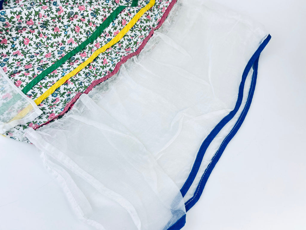 Product image for 'vintage pink floral long waisted pocket apron sheer organza ruffle skirt bottom' (view c99972)