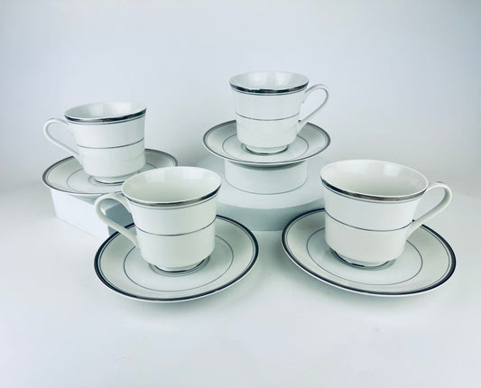 Product image for 'vintage wallace heritage newport white silver fine porcelain china tea cup saucer set of four 4 made in japan' (view d99eb3)