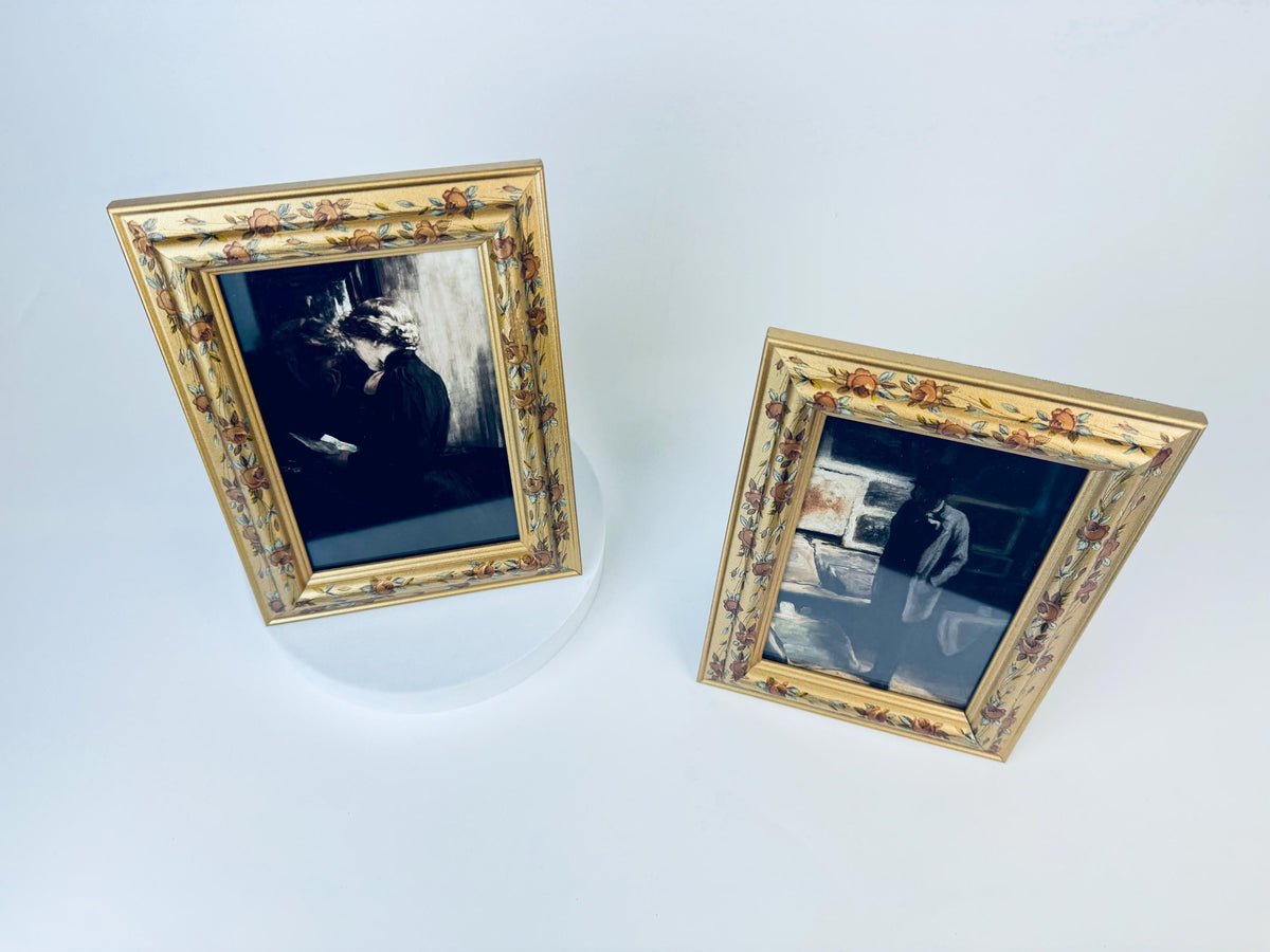 Product image for 'vintage floral rose painted gold solid wood tabletop picture frames 4 x 6 sold separately' (view 7ca5e0)