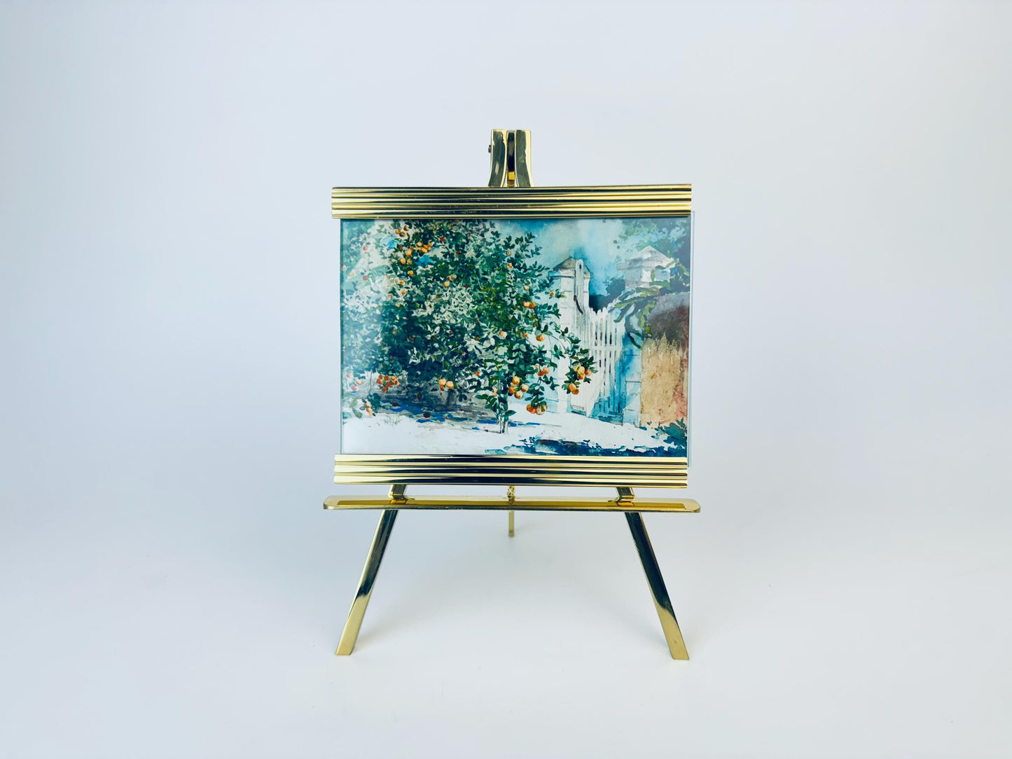Product image for 'vintage solid brass picture frame easel 3 5 x 5 tabletop mounted made in korea' (view f27afb)