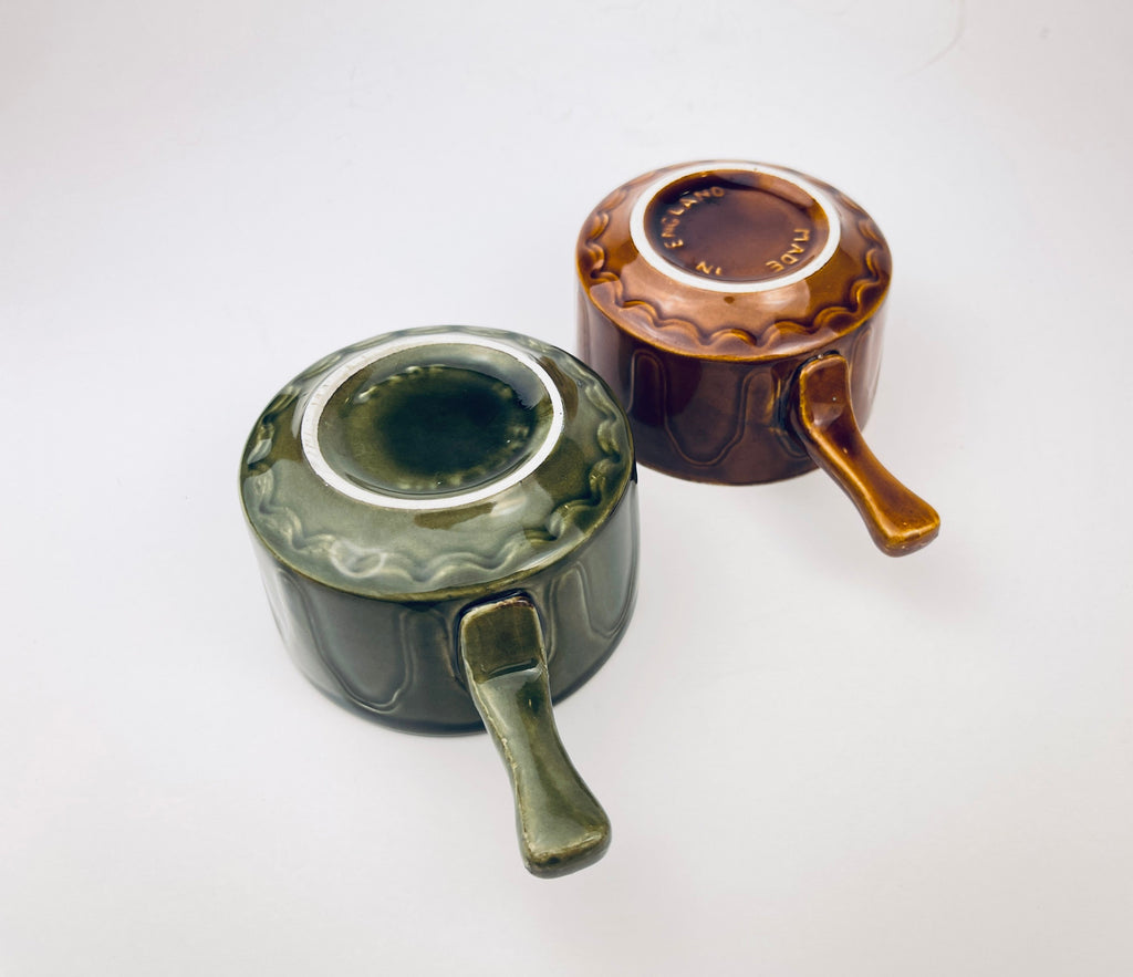 Product image for 'vintage english handled green brown drip glazed ceramic soup bowls set of two 2' (view 7ea39f)