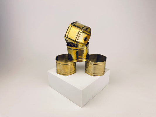 Product image for 'vintage geometric hexagon brass napkin ring holders set of four 4 attractive aged patina' (view 0972a2)