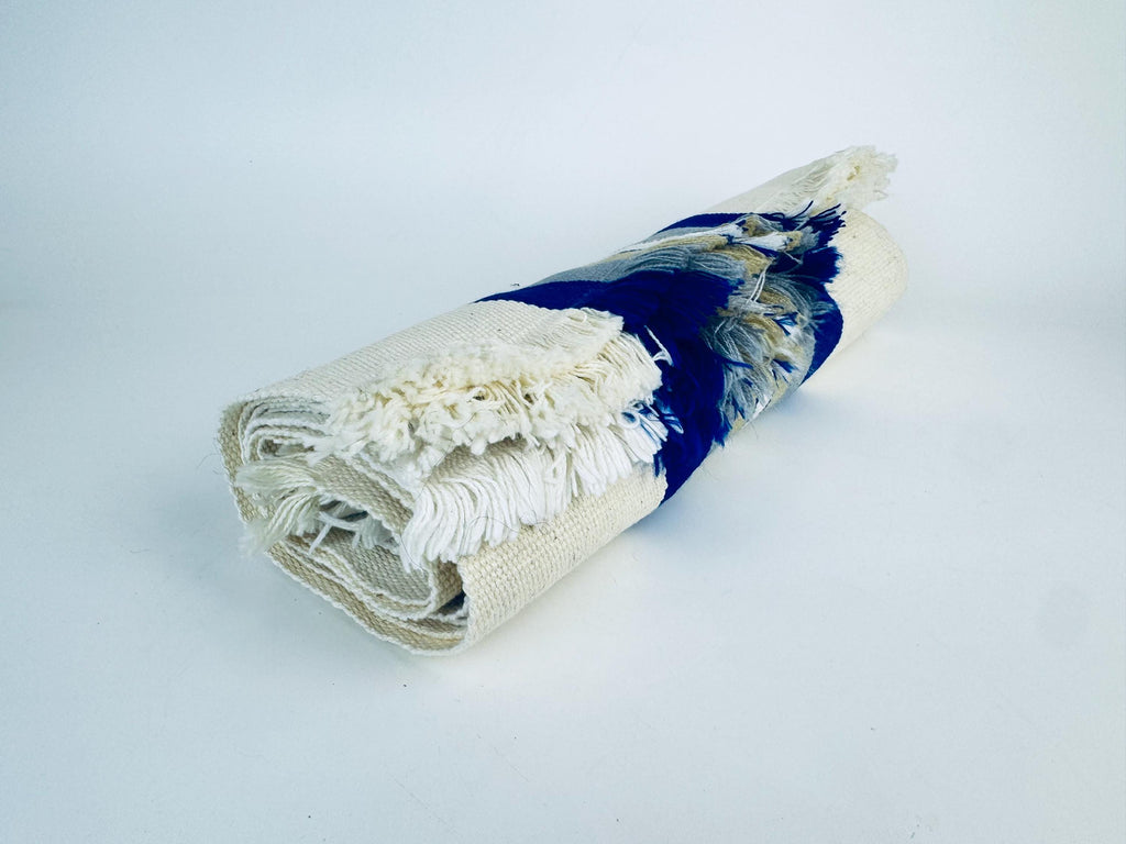 Product image for 'vintage rectangular blue beige stripped fringe style place mats set of five 5' (view 5dac20)