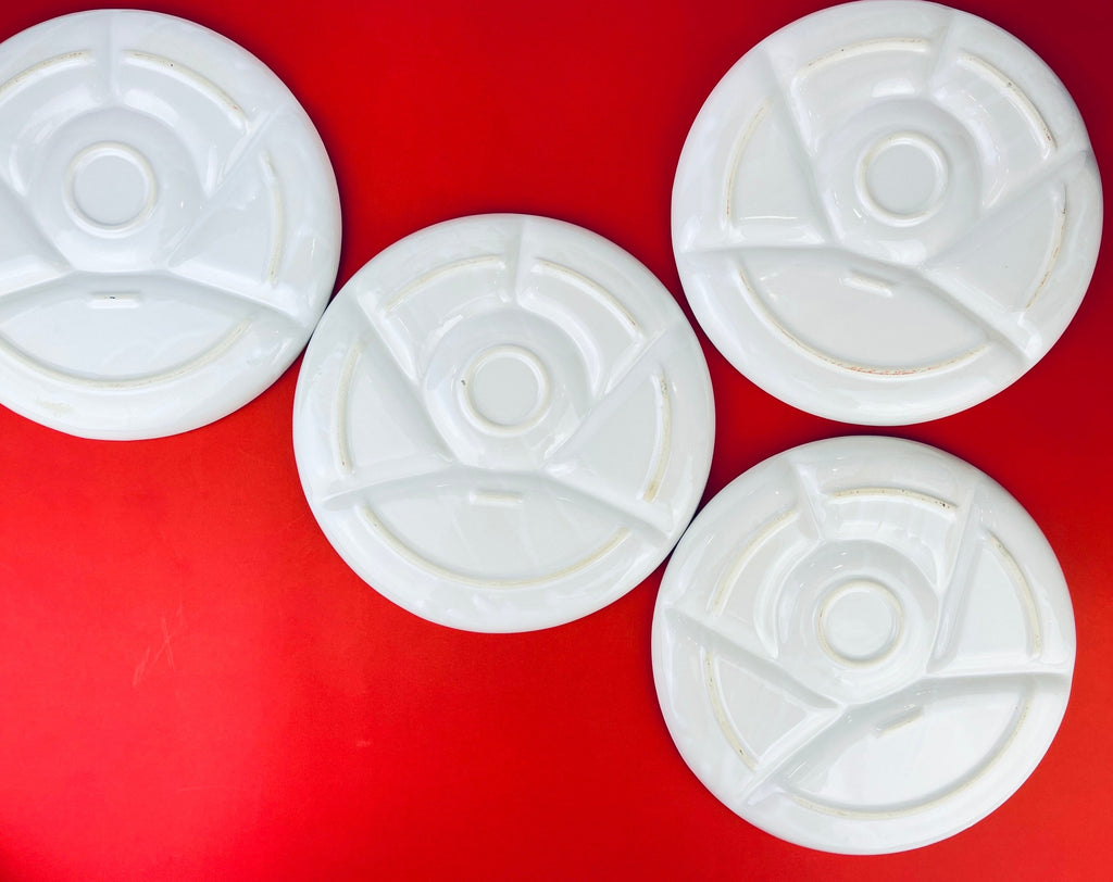 Product image for 'vintage white glazed ceramic fondue sushi plates set of 4 9' (view fe1bd1)