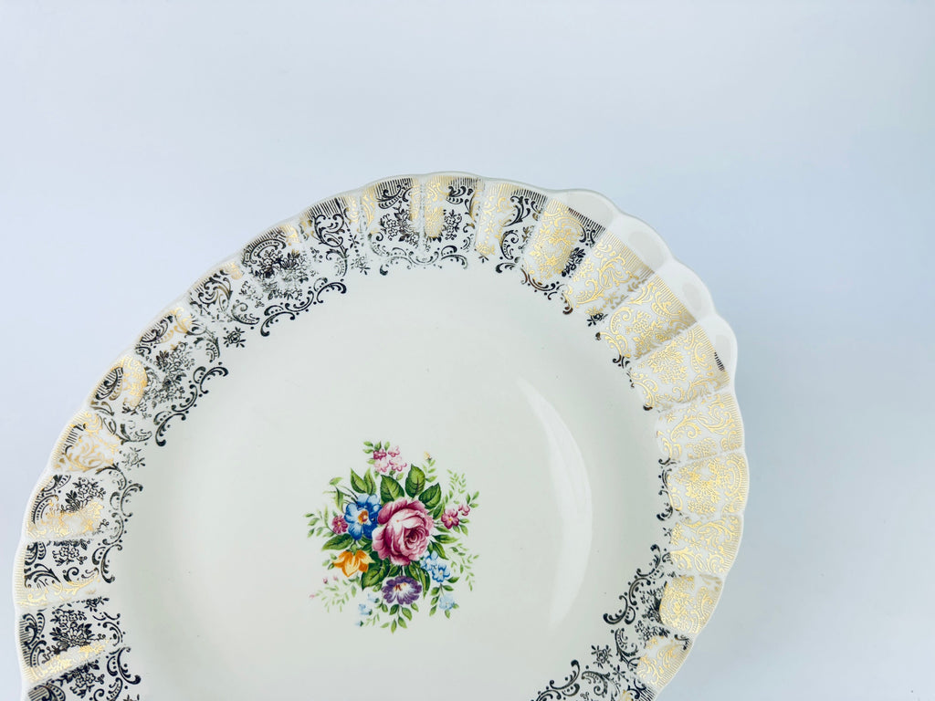 Product image for 'vintage limoges rosalie oval 22k gold floral serving tray platter scalloped design made in usa' (view 500dc6)
