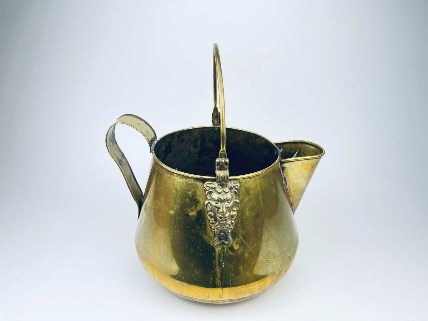 Product image for 'vintage brass lion watering can pot attractive aged metal patina' (view be4ac1)