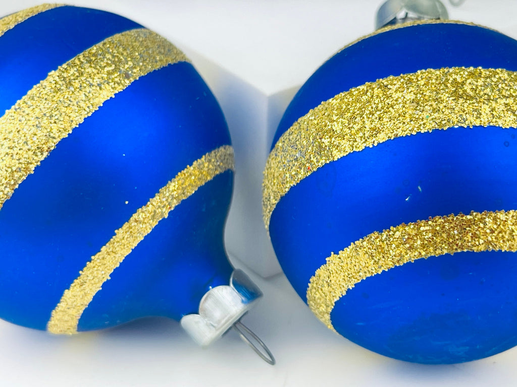 Product image for 'vintage blue gold striped glass christmas tree ornaments set of four 4 made in german democratic republic' (view 28405c)
