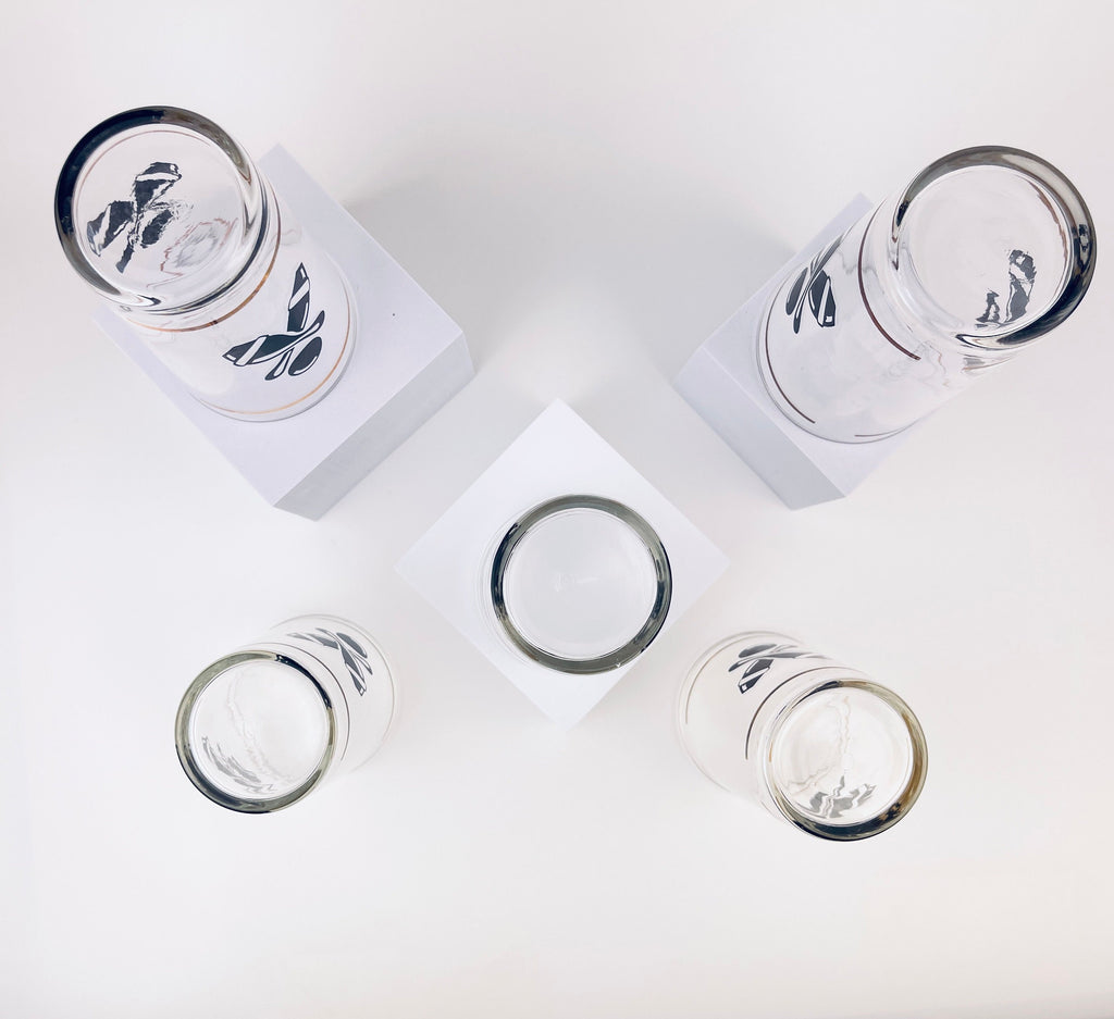 Product image for 'vintage bowling federal glasses set of five 5 tall clear glass with gold black' (view 2f1e73)