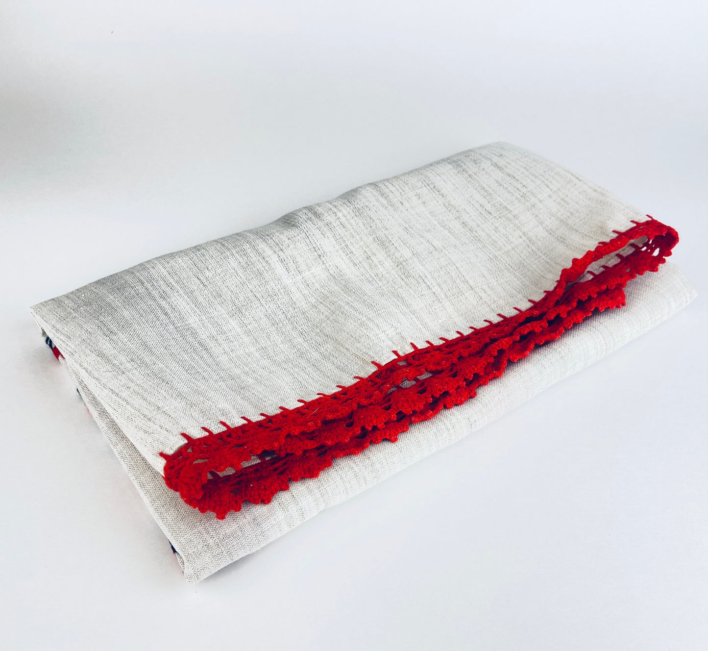 Product image for 'vintage embroidered table runner linen red black floral red stitch fringe' (view 7d165d)