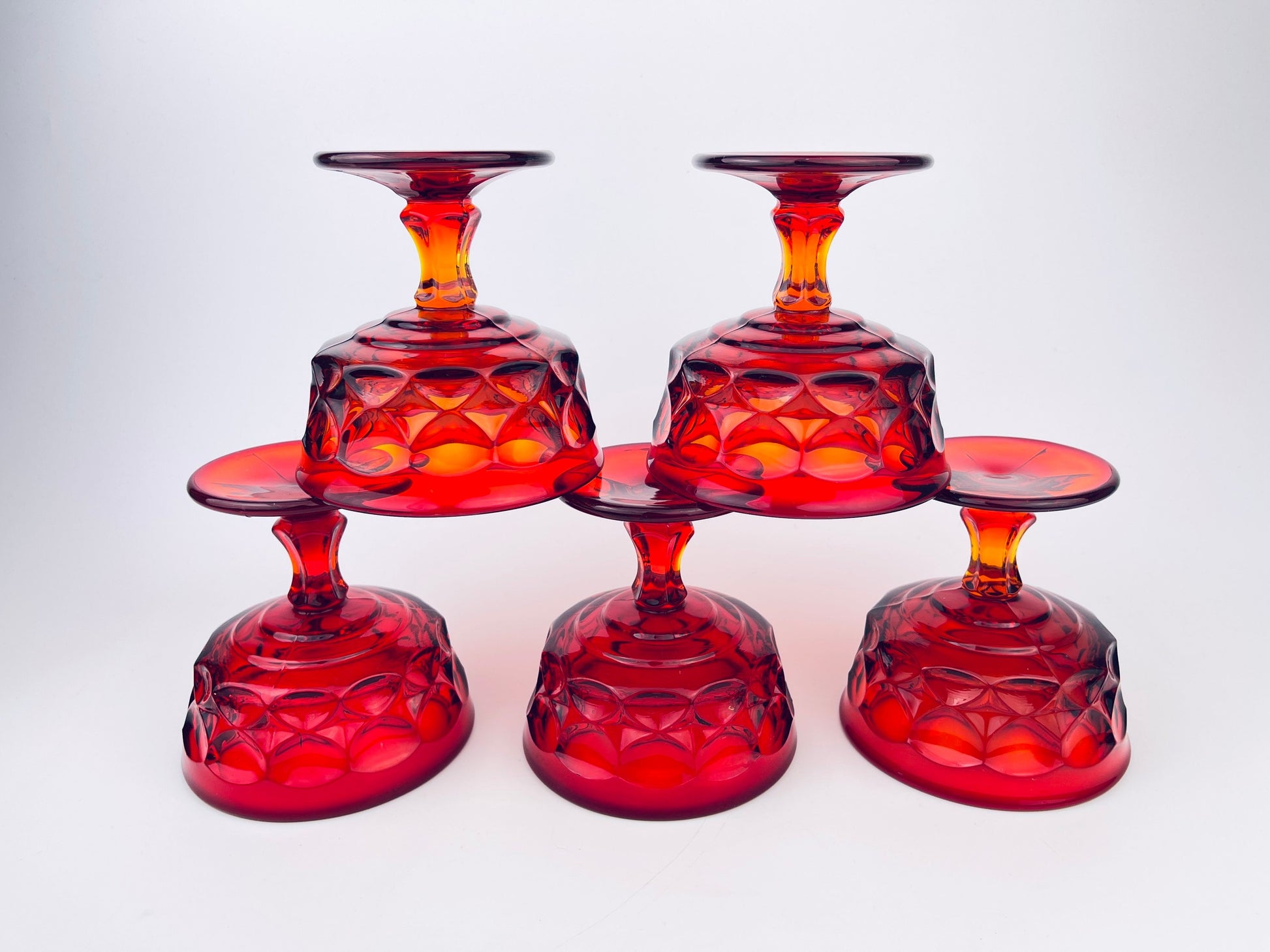 Product image for 'vintage ruby red heavy pressed glass dessert champagne glassware set of five 5 perspective by noritake made in japan' (view 6ed8af)