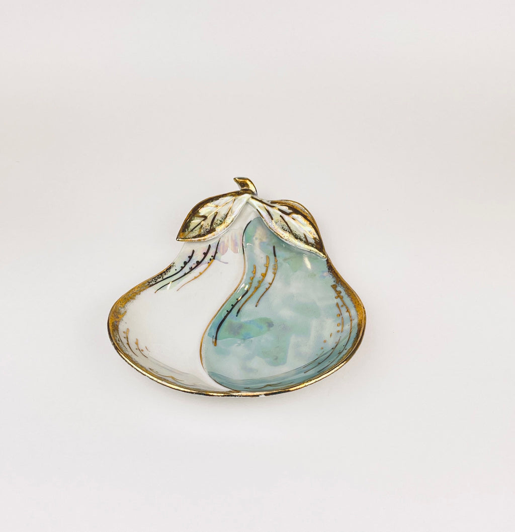 Product image for 'vintage ceramic pear shaped ring candy dish gold rimmed iridescent lustreware made in japan' (view 11a349)