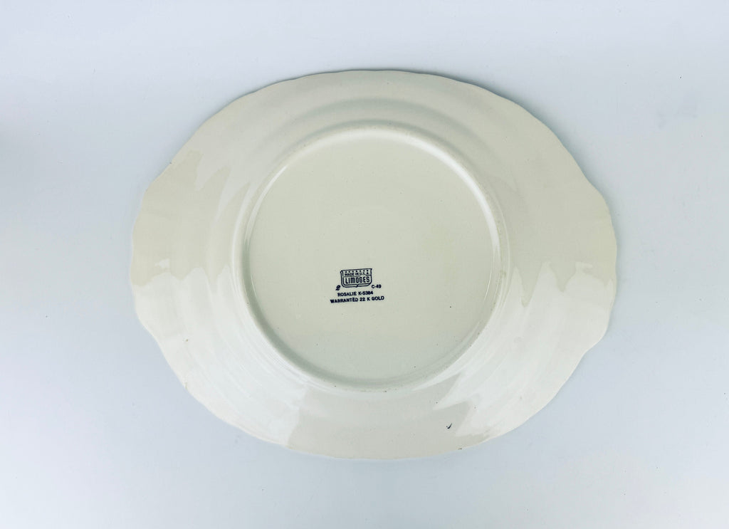 Product image for 'vintage limoges rosalie oval 22k gold floral serving tray platter scalloped design made in usa' (view d97edb)
