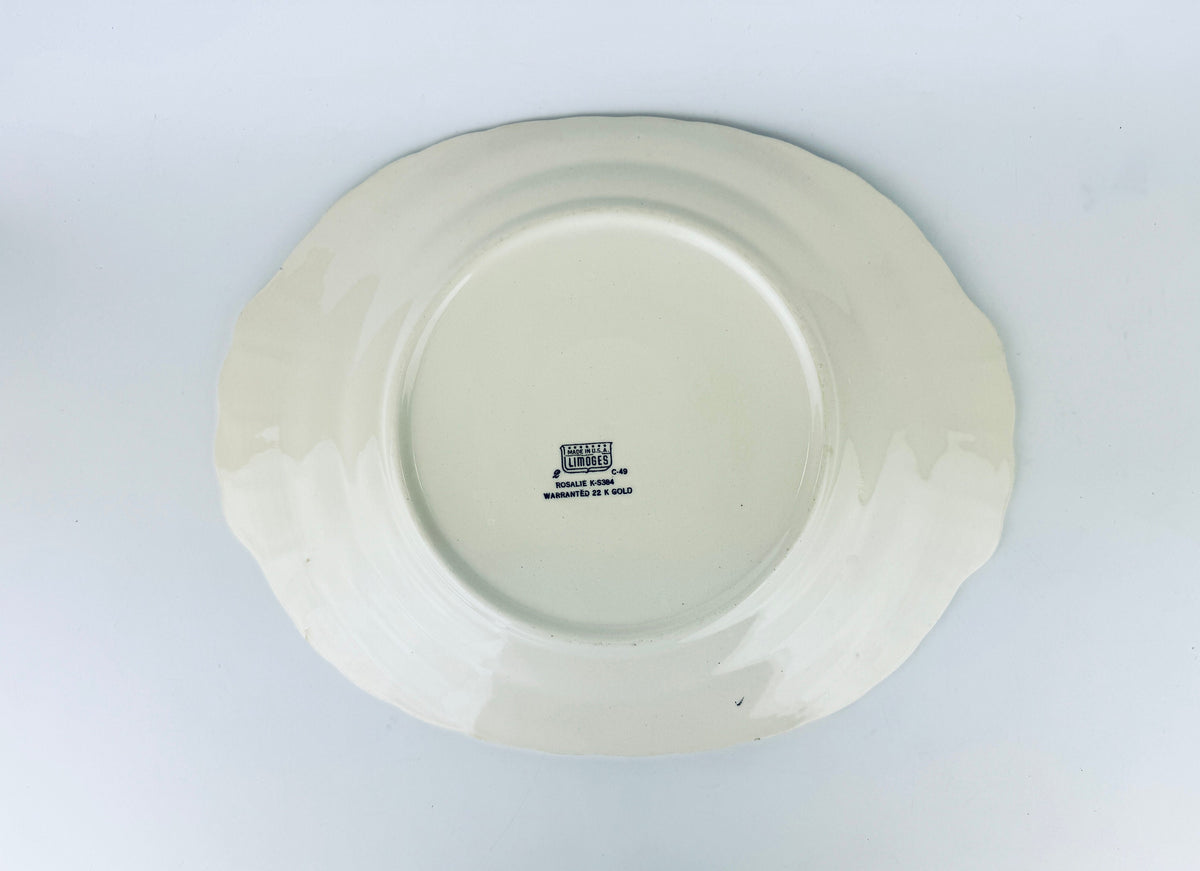 Product image for 'vintage limoges rosalie oval 22k gold floral serving tray platter scalloped design made in usa' (view d97edb)