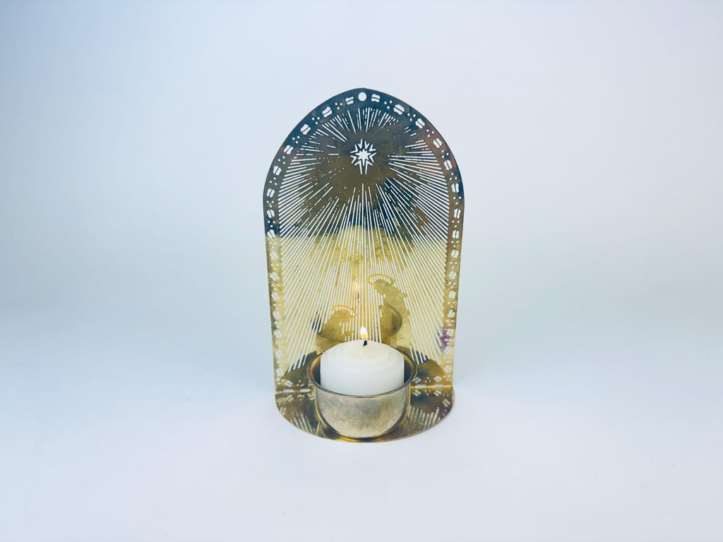 Product image for 'vintage gold plated brass christmas candleholder mary joseph jesus' (view 4b2a3e)