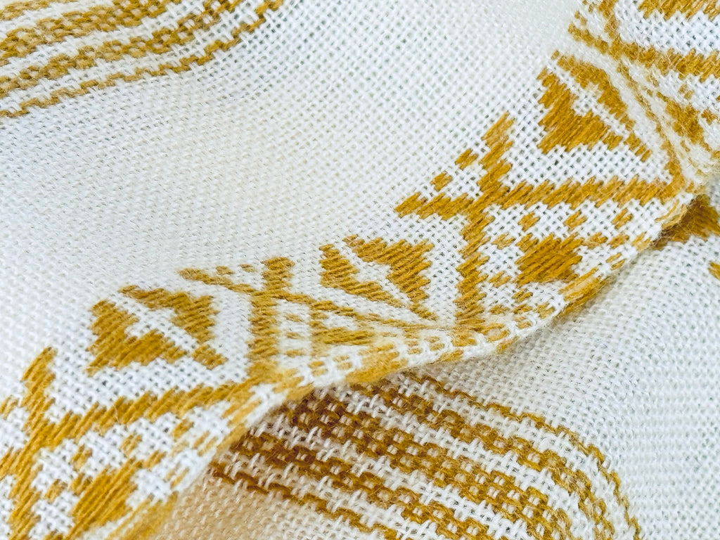 Product image for 'vintage 1970s thick woven beige brown geometric print tablecloth 54 x 61' (view b59ba8)