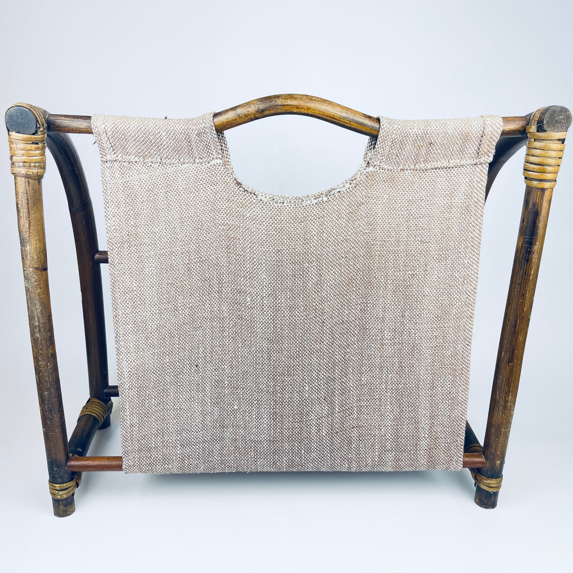 Product image for 'vintage bamboo wicker rattan magazine storage sling beige brown coloured cloth' (view 89b10c)