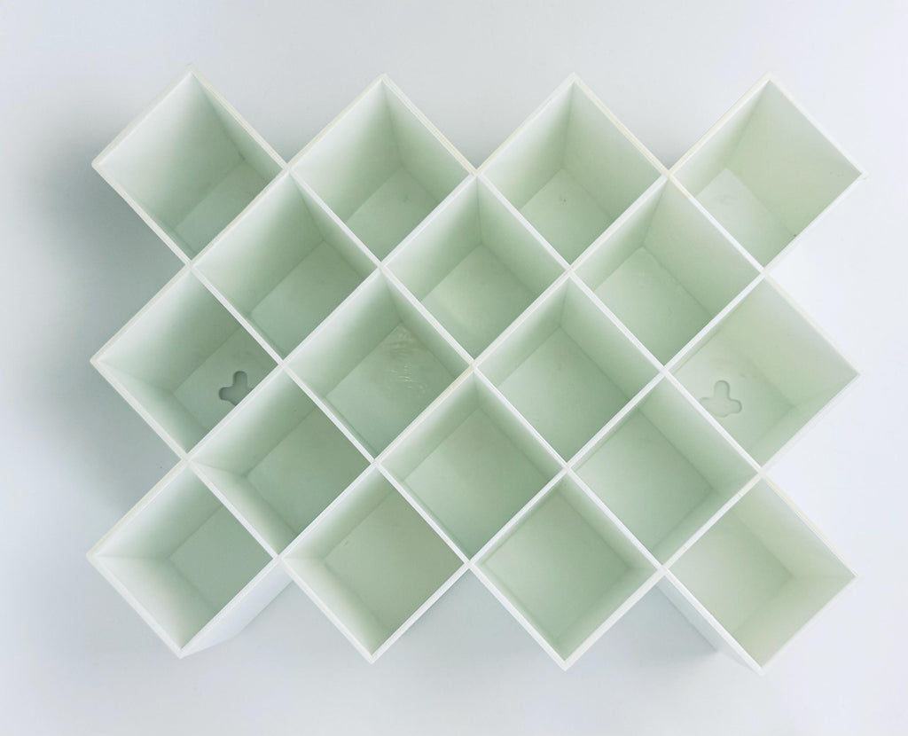 Product image for 'vintage white plastic copco modular wall spice rack designed by lubge randel set of eighteen 18' (view 7139a4)