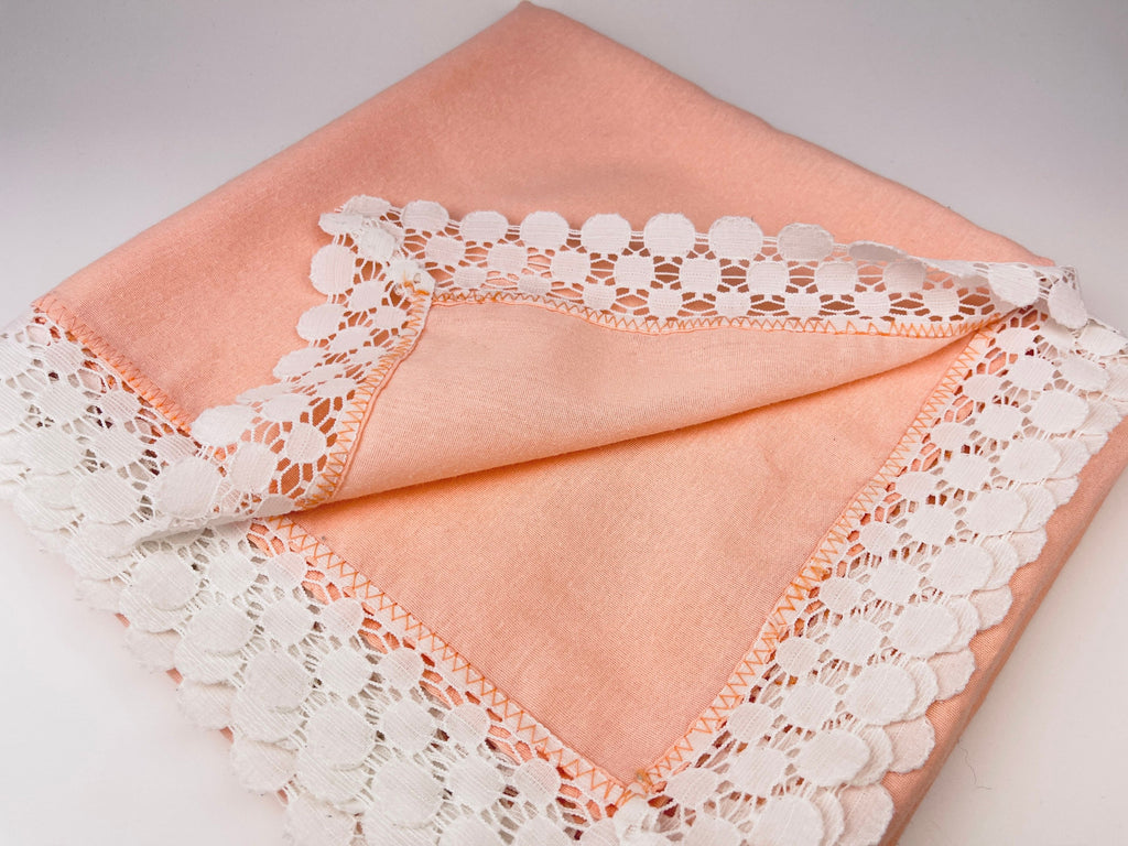 Product image for 'vintage pink white lace edge square tablecloth' (view 975c19)
