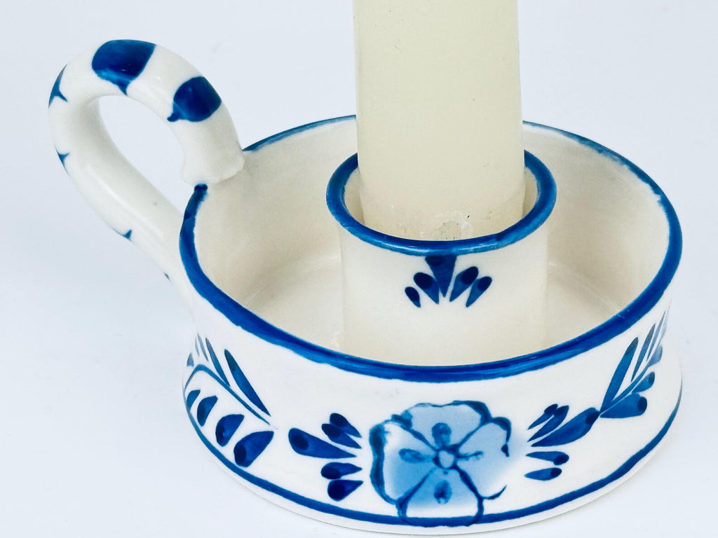 Product image for 'vintage hand painted delft blue chamber candlestick holder' (view a7352c)
