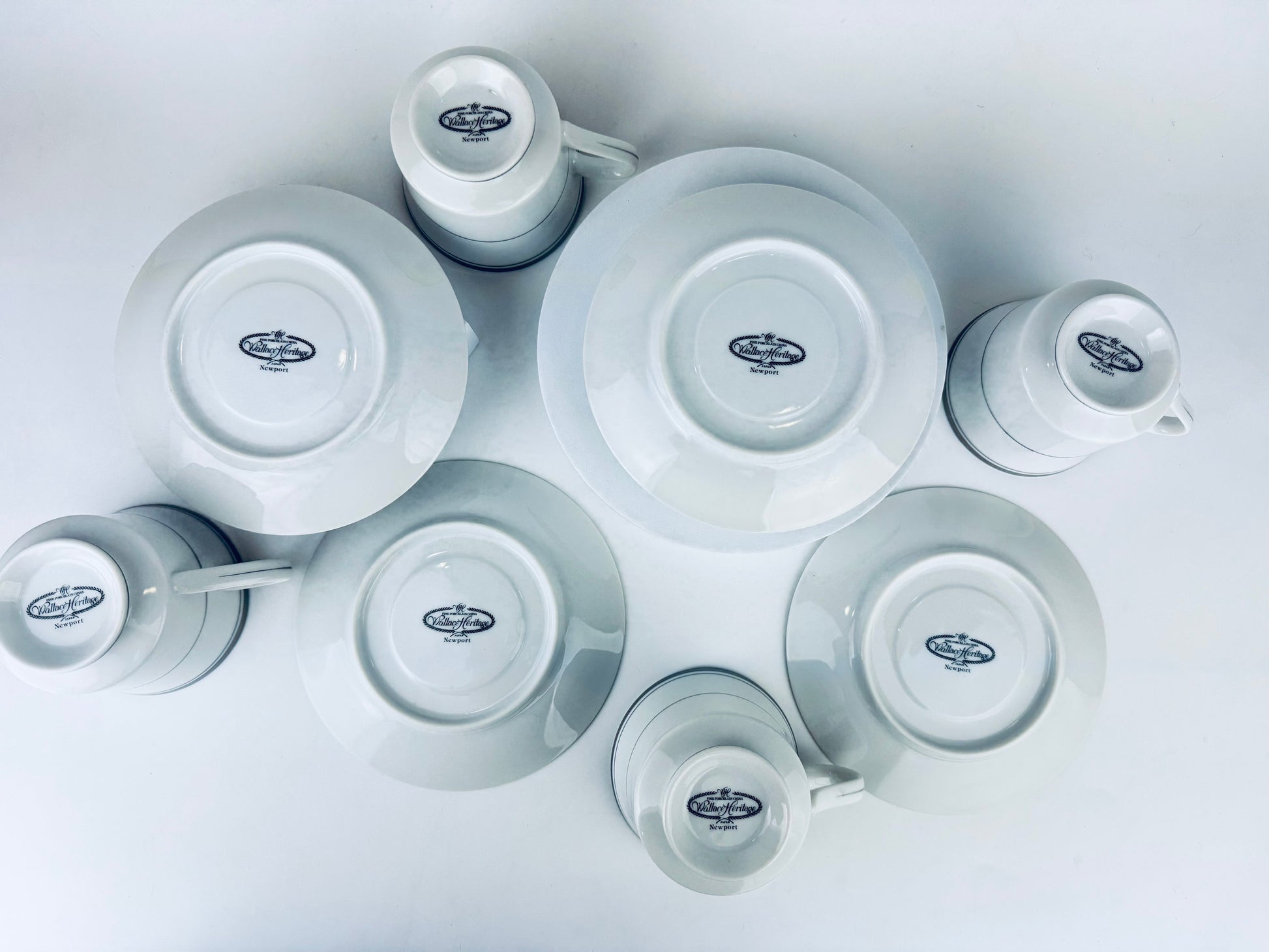 Product image for 'vintage wallace heritage newport white silver fine porcelain china tea cup saucer set of four 4 made in japan' (view c041c7)