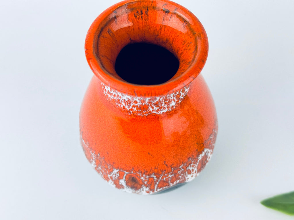 Product image for 'vintage 1970s orange black drip glaze lava bud vase mid century modern accent' (view f0162e)
