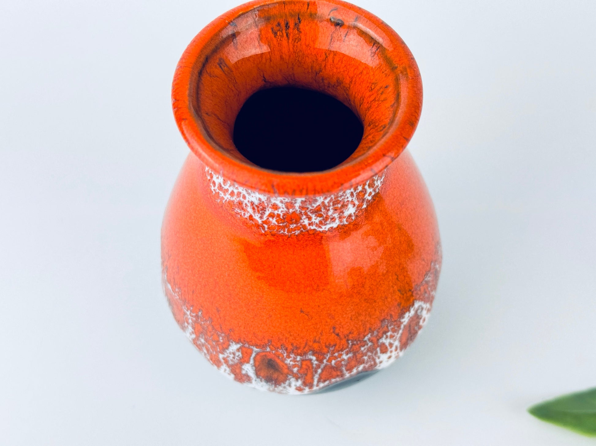 Product image for 'vintage 1970s orange black drip glaze lava bud vase mid century modern accent' (view f0162e)