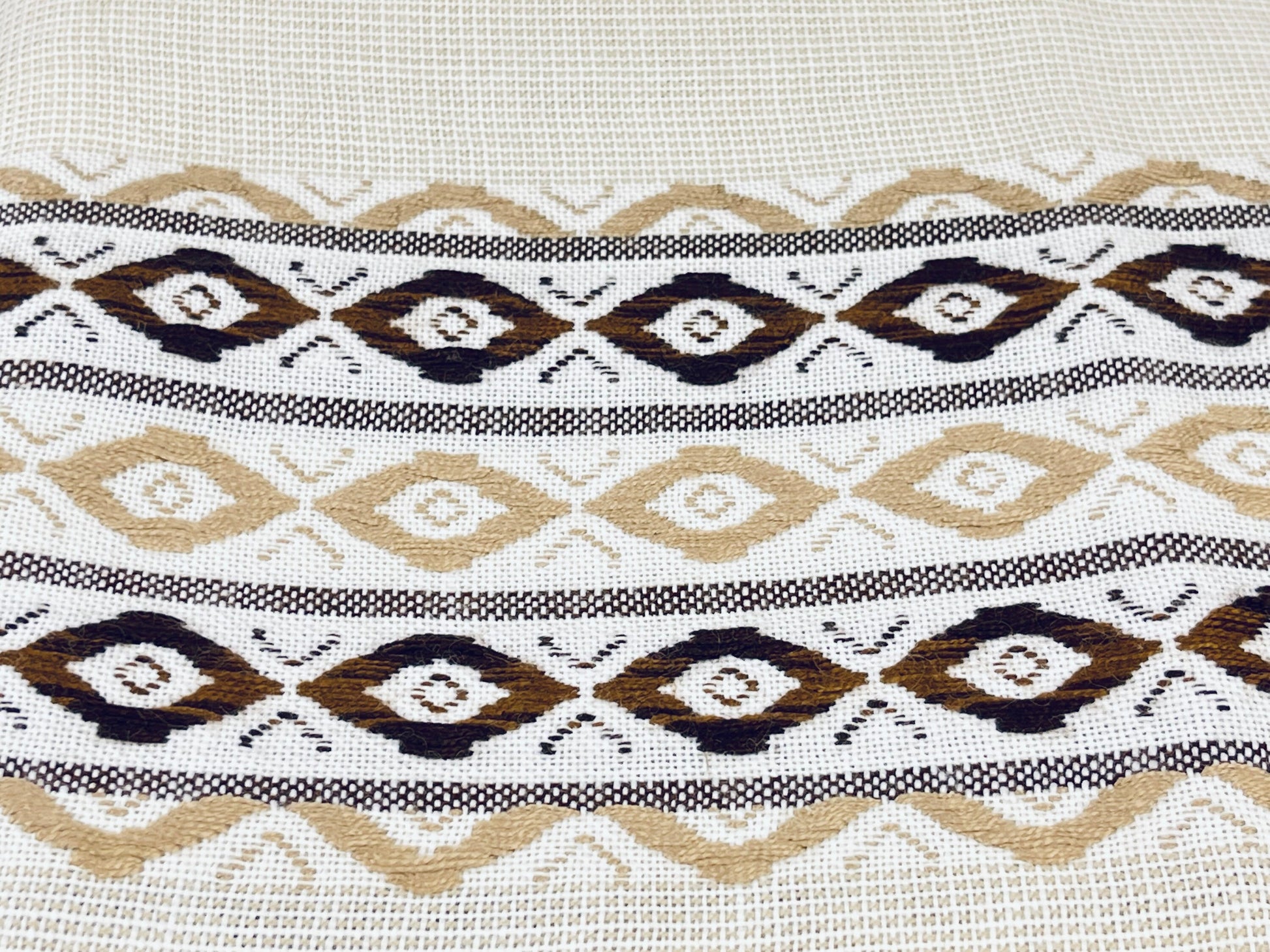Product image for 'vintage beige acrylic embroidered table cloth geometric pattern 49 x 59' (view cf8876)