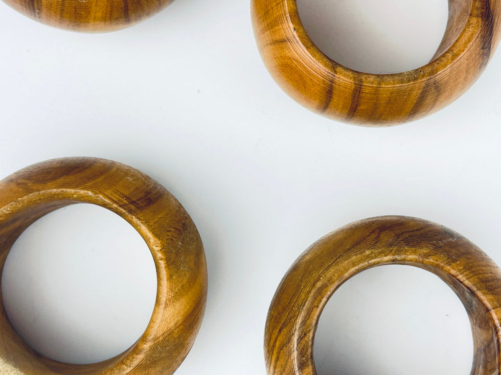 Product image for 'vintage 1970s round wooden napkin rings set of 4' (view 857b47)