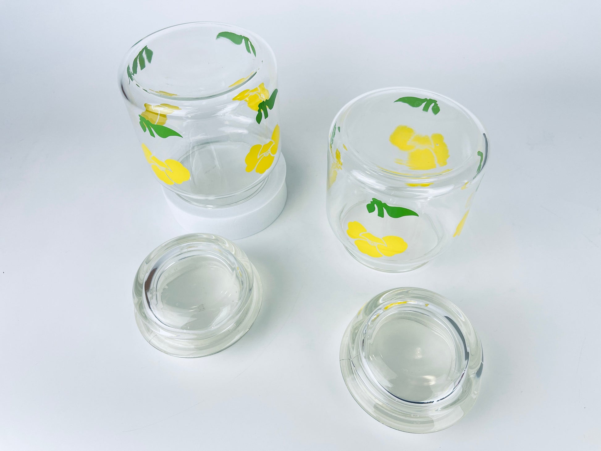 Product image for 'vintage yellow floral glass airtight container jar sold separately' (view 046ee8)