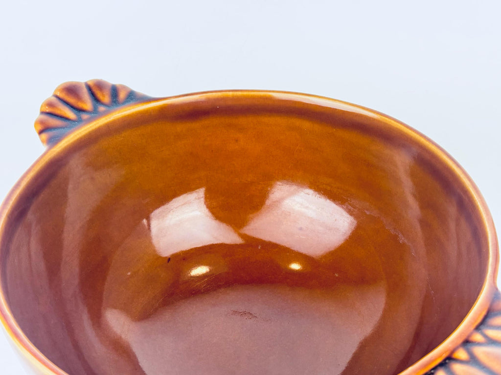 Product image for 'vintage bobby flay cognac brown scalloped handled ceramic glazed bowl made in portugal' (view 394081)