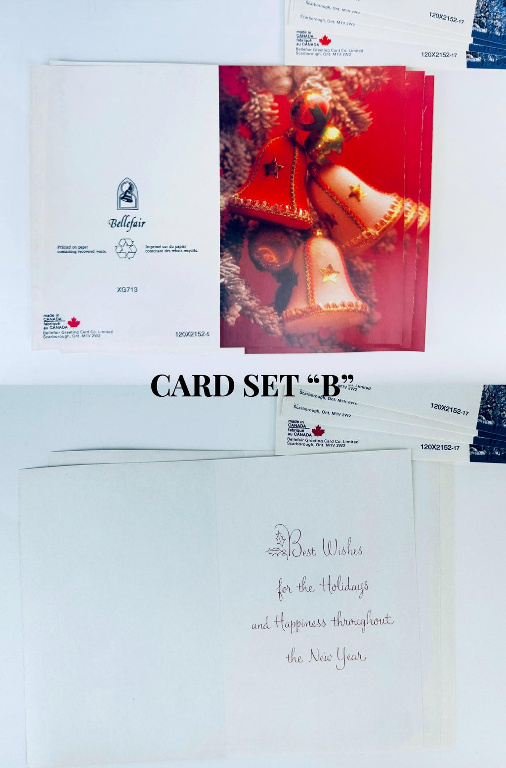 Product image for 'vintage bellefair christmas cards seasonal cards envelopes made in canada new old stock nos winter scene christmas bells' (view 43a67c)