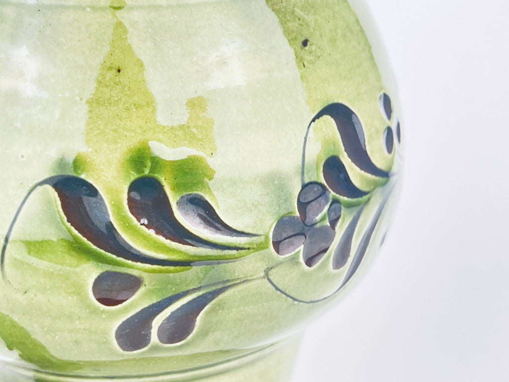 Product image for 'vintage hungarian folk green terracotta jug ruffled pour spout honeysuckle pattern' (view 51a73b)
