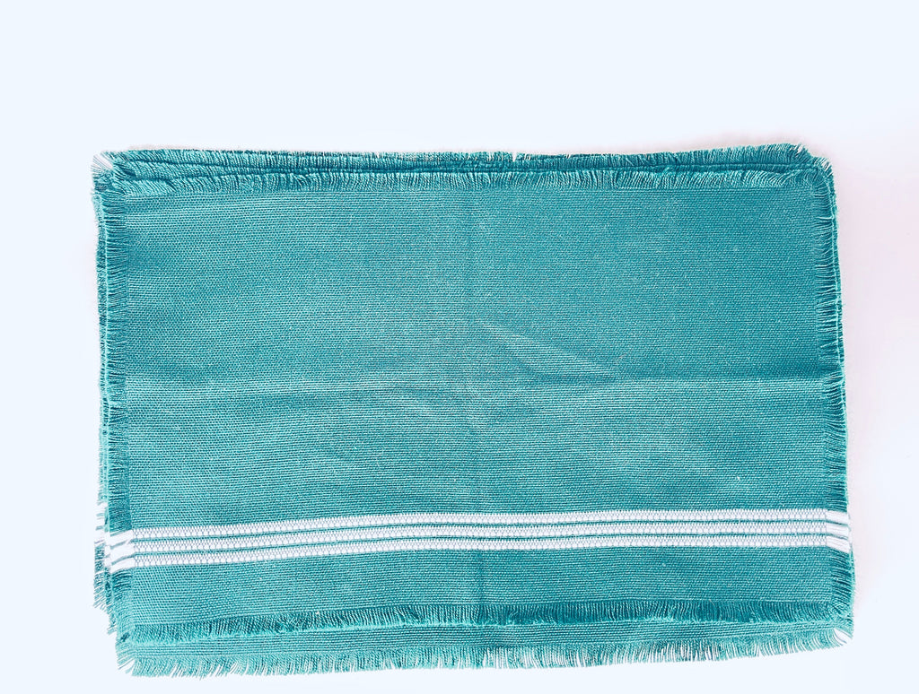 Product image for 'vintage forest green rectangular fringe white stripped woven place mats set of six 6' (view 7316ec)
