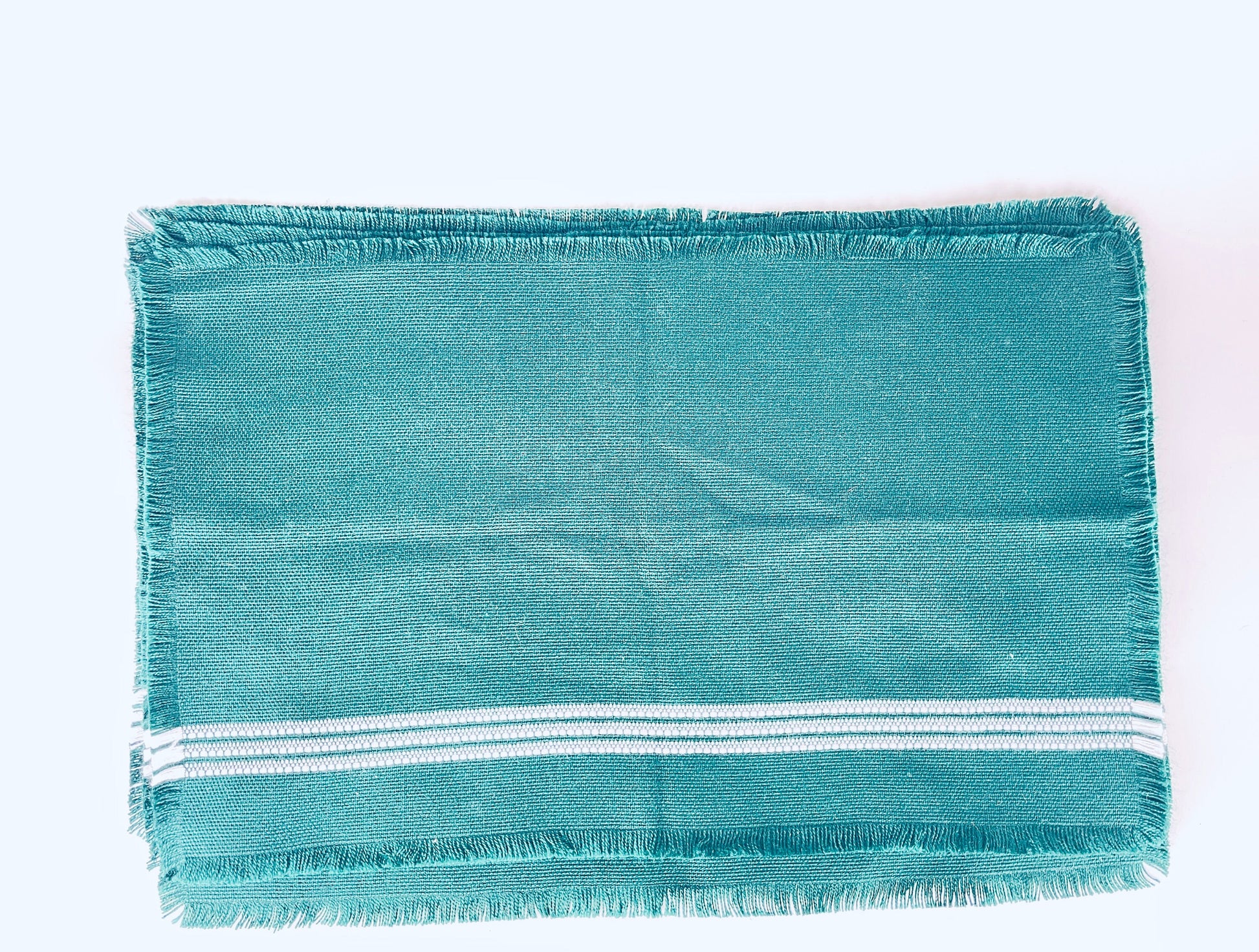Product image for 'vintage forest green rectangular fringe white stripped woven place mats set of six 6' (view 7316ec)
