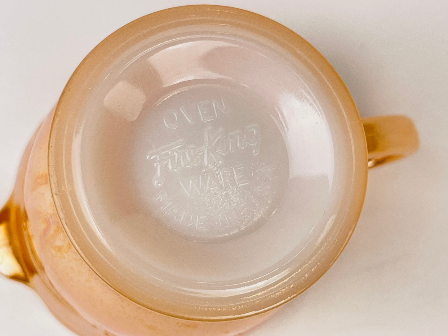 Product image for 'vintage fire king peach lustre laurel leaf creamer mid century elegance' (view 2dea69)