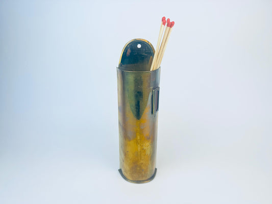 Product image for 'vintage brass match holder side strike pocket attractive aged metal patina' (view 34dafa)