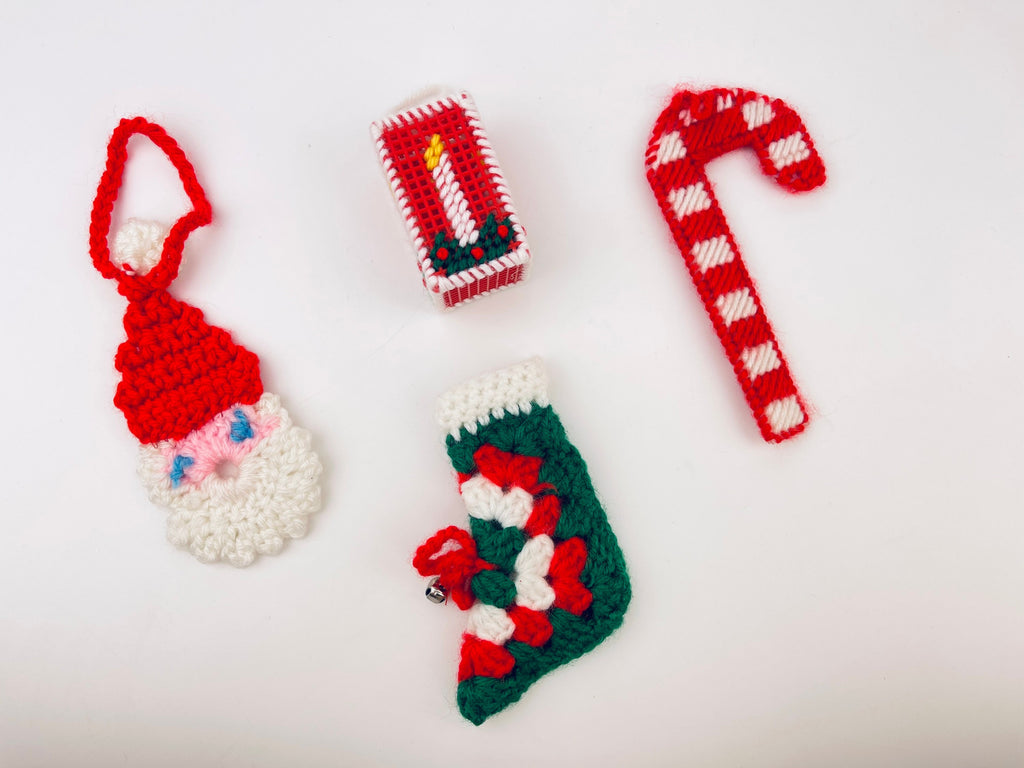 Product image for 'vintage handmade woven christmas ornaments santa stocking candle candy cane sold individually' (view a6c1f3)